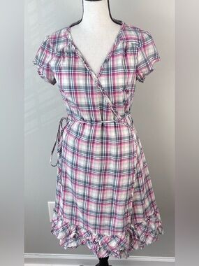 Converse One Star Wrap Dress Pink Plaid Skater Girl Babydoll Y2k Short Sleeve S